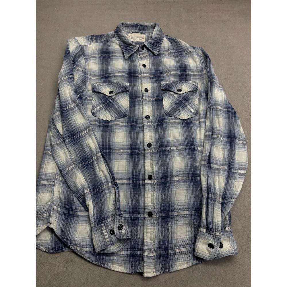 Denim & Supply Ralph Lauren Mens Blue White Plaid Button Down Shirt Large